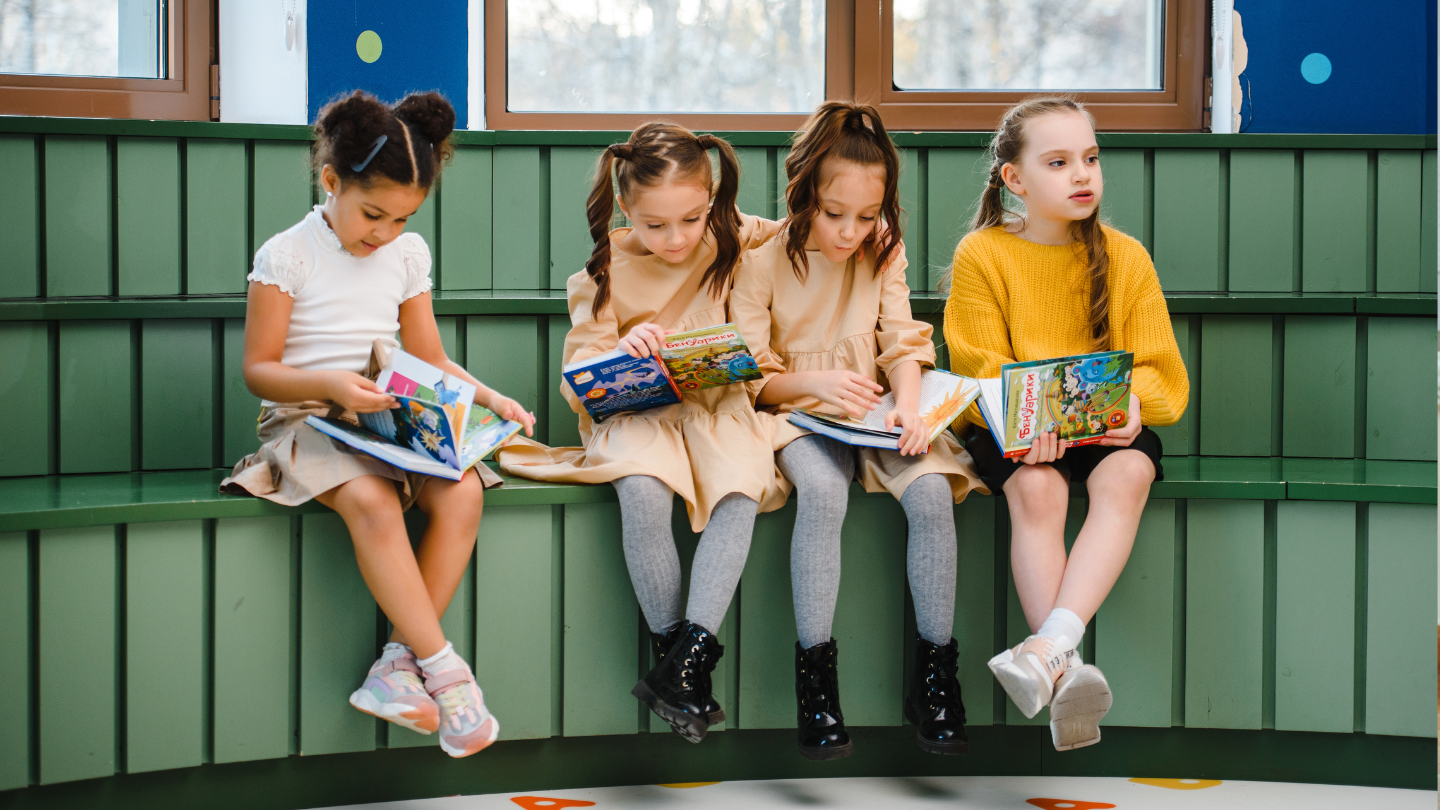 a group of children reading