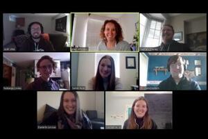 The 7 teacher candidates featured on the podcast in a screenshot from the zoom call they had to make the podcast
