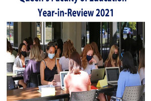 2021 Year-in-Review with a photo of students in an outdoor classroom wearing masks