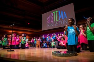 Students performing a concert on stage