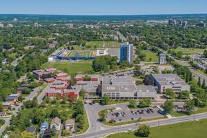 An aerial view of Duncan McArthur Hall