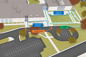 A map that of Duncan McArthur Hall's Union Street entrances and explains which ways to go