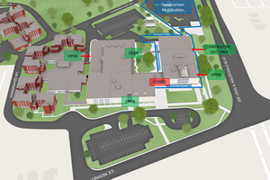 A map of Duncan McARthur Hall with information about where the stairway is closed