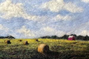 A scene of a hay field made out of felt.