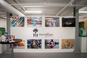A gallery wall with photographs.