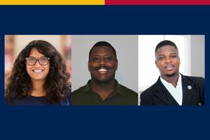 Headshots of Thashika Pillay, Mohamed Yusuf, and David Baidoo-Anu from left to right.