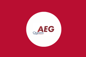 A red background with the AEG Logo on it in a white circle