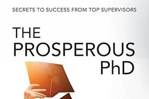 A book cover that says the prosperous phd with graduation hat and diplomas on the cover 