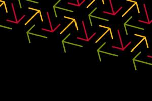 A black background with yellow, green, and red arrows pointing in all directions.