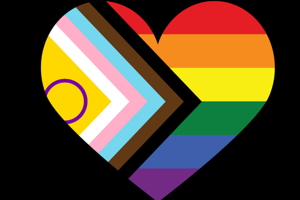 A black background with a heart with rainbow 