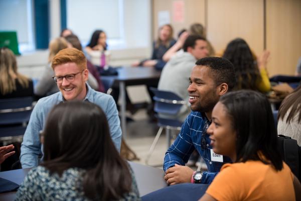 Students sitting and listening in class