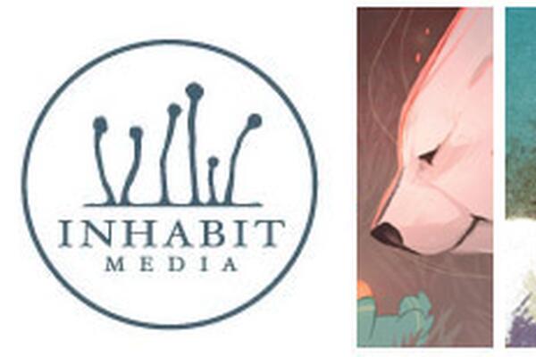 Inhabit Media logo featuring assorted book covers.