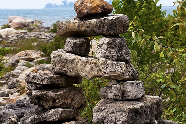 a bunch of rocks stacked to show a tower