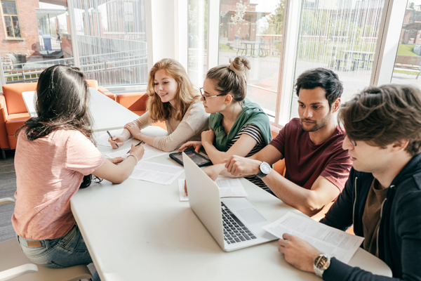 a group of students working together