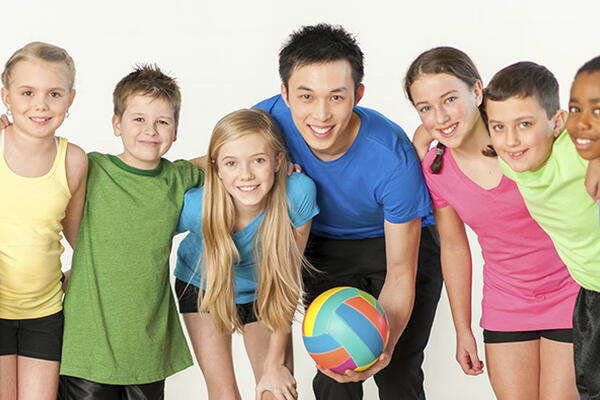 a group of kids in a physical education class