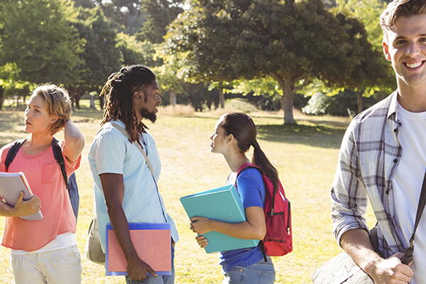 a group of people in a park