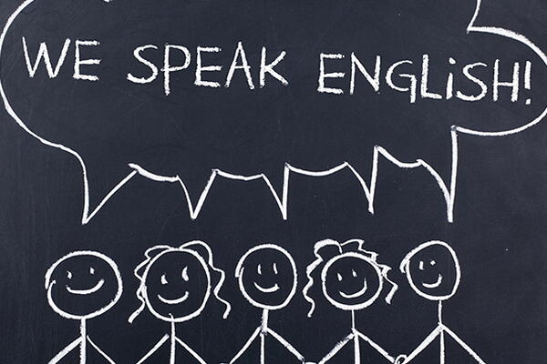 a drawing of people saying that they speak english