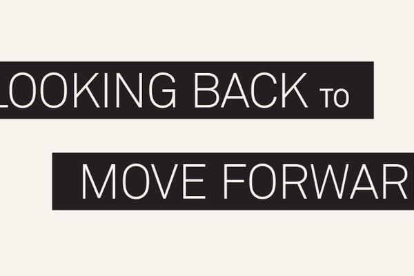 Looking back to move forward with black arrows on it