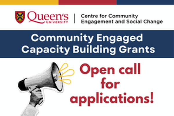 Center for Community Engagement and Social Change Logo. Community Engagement Development Grant: Open Call for Applications. Group of 8 people from different ethinicities holding hands. 