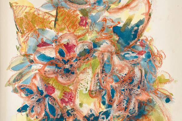 A piece of abstract flower art done in pastel colours