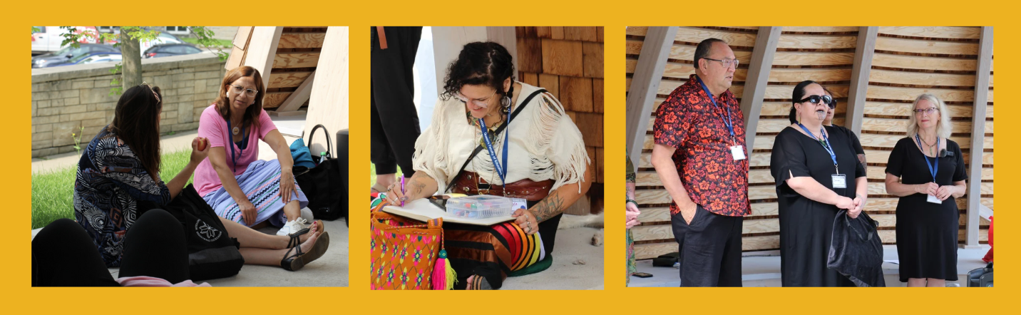 Participants before and during the traditional welcome by Nyle Miigizi Johnston in the Indigenous Gathering Space at Queen’s University. 