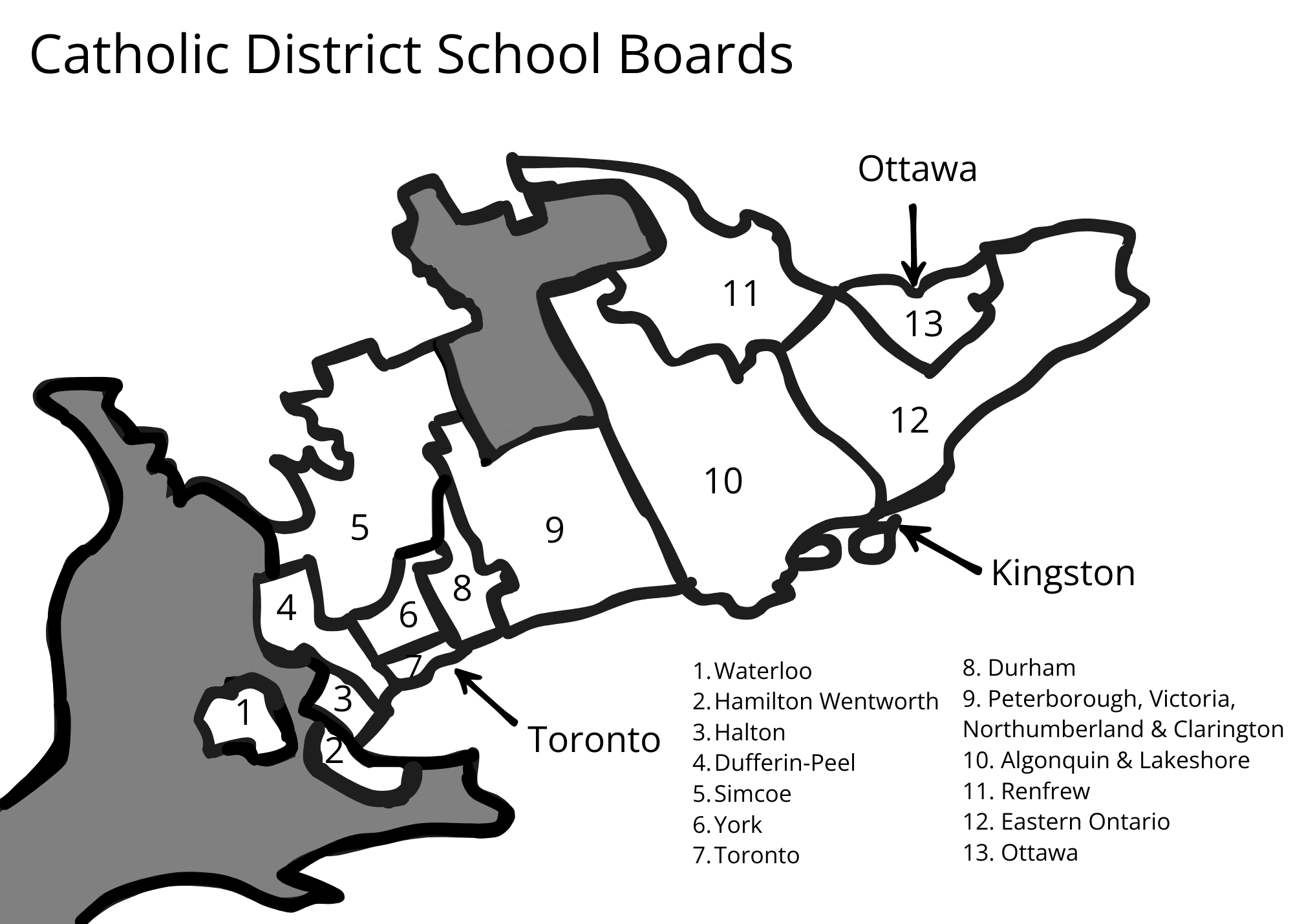A map of Catholic partner district school boards