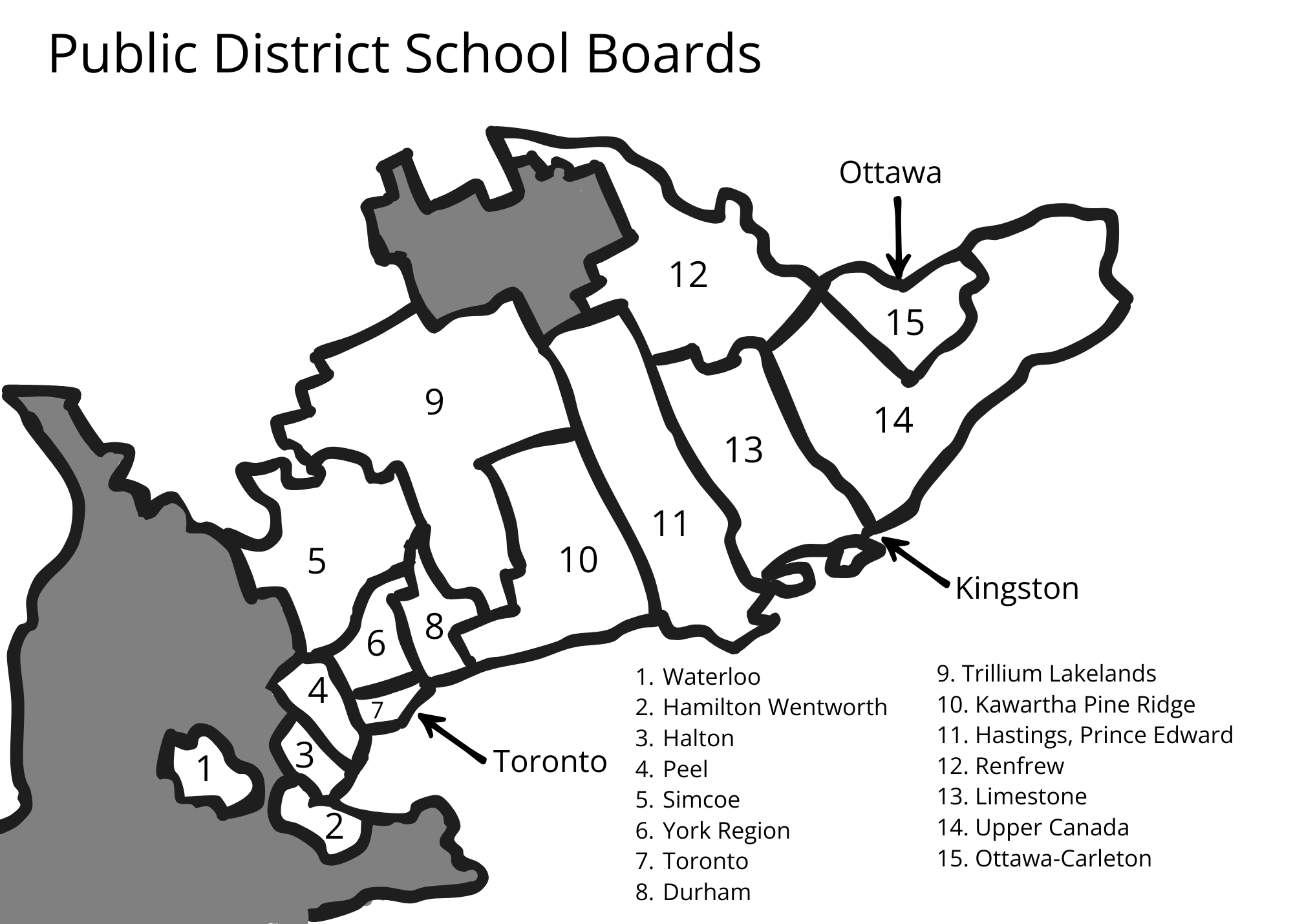 A map of public partner district school boards