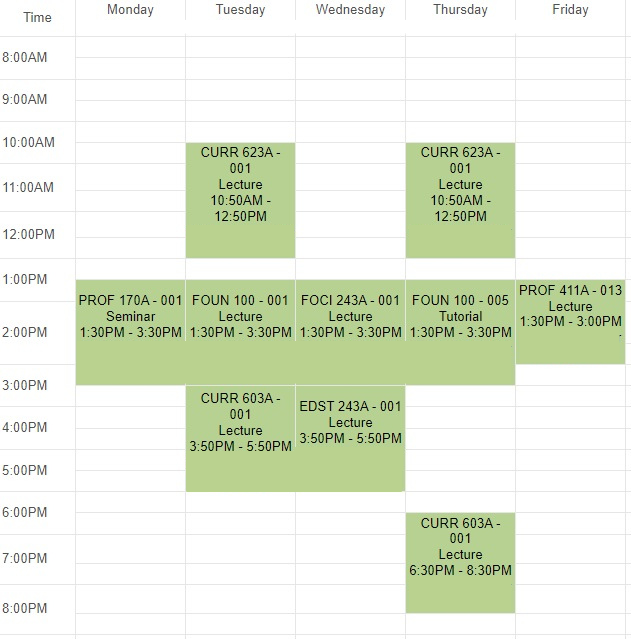 Intermediate-Senior sample schedule 