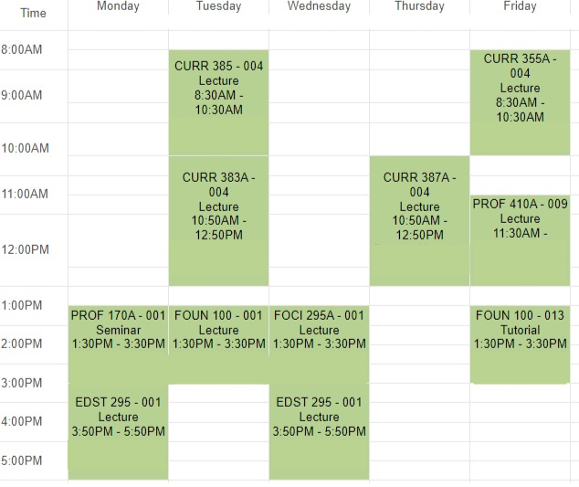 PJ Sample Schedule