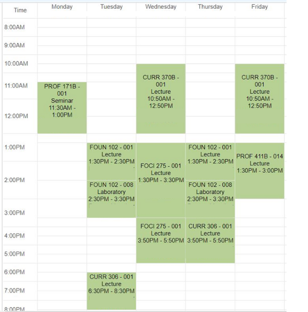 Tech Ed Sample Schedule