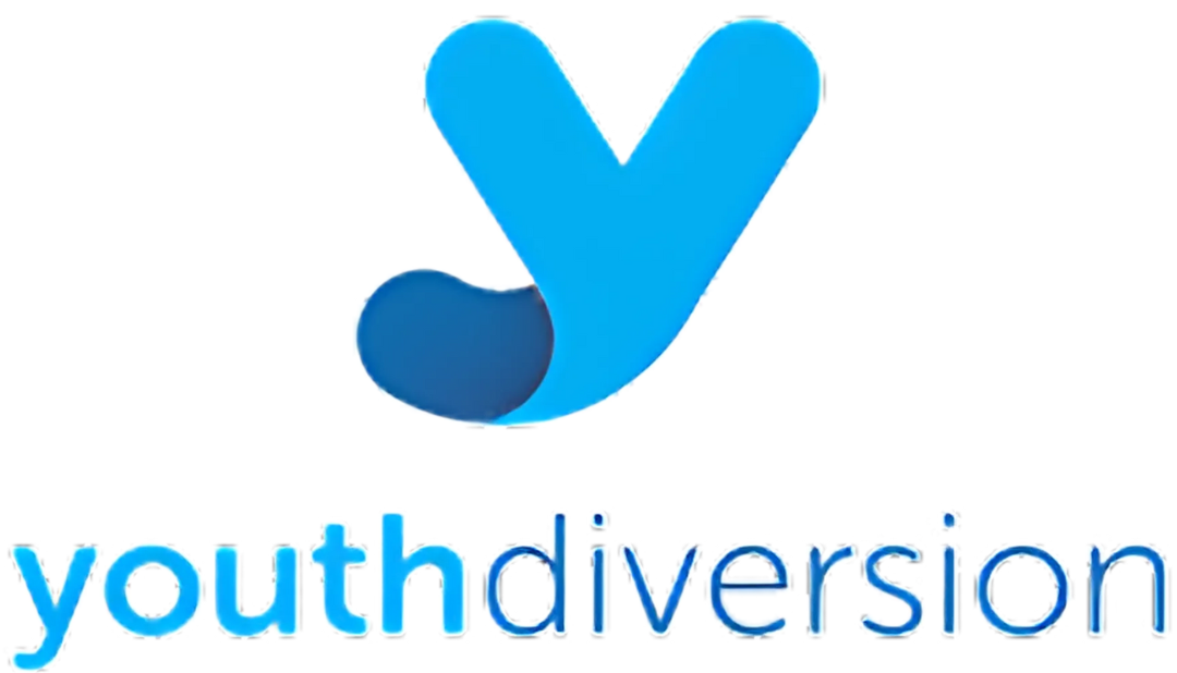 Youth Diversion Logo is a blue lower case Y