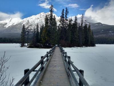 Bridge over icy lake