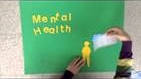 Hands holding a human silhouette up to a poster titled 'Mental Health'.