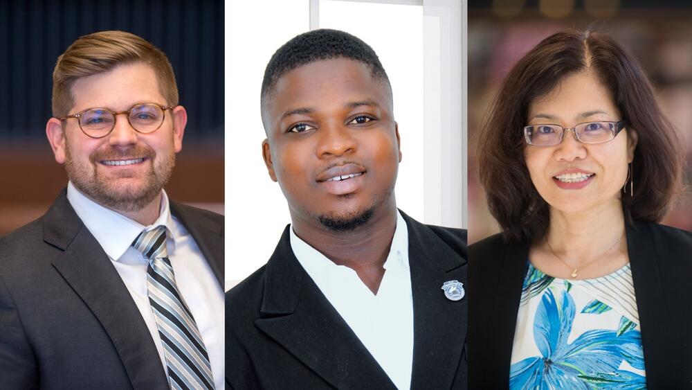 Headshots of Chris DeLuca, David Baidoo-Anu, and Liying Chen side-by-side.