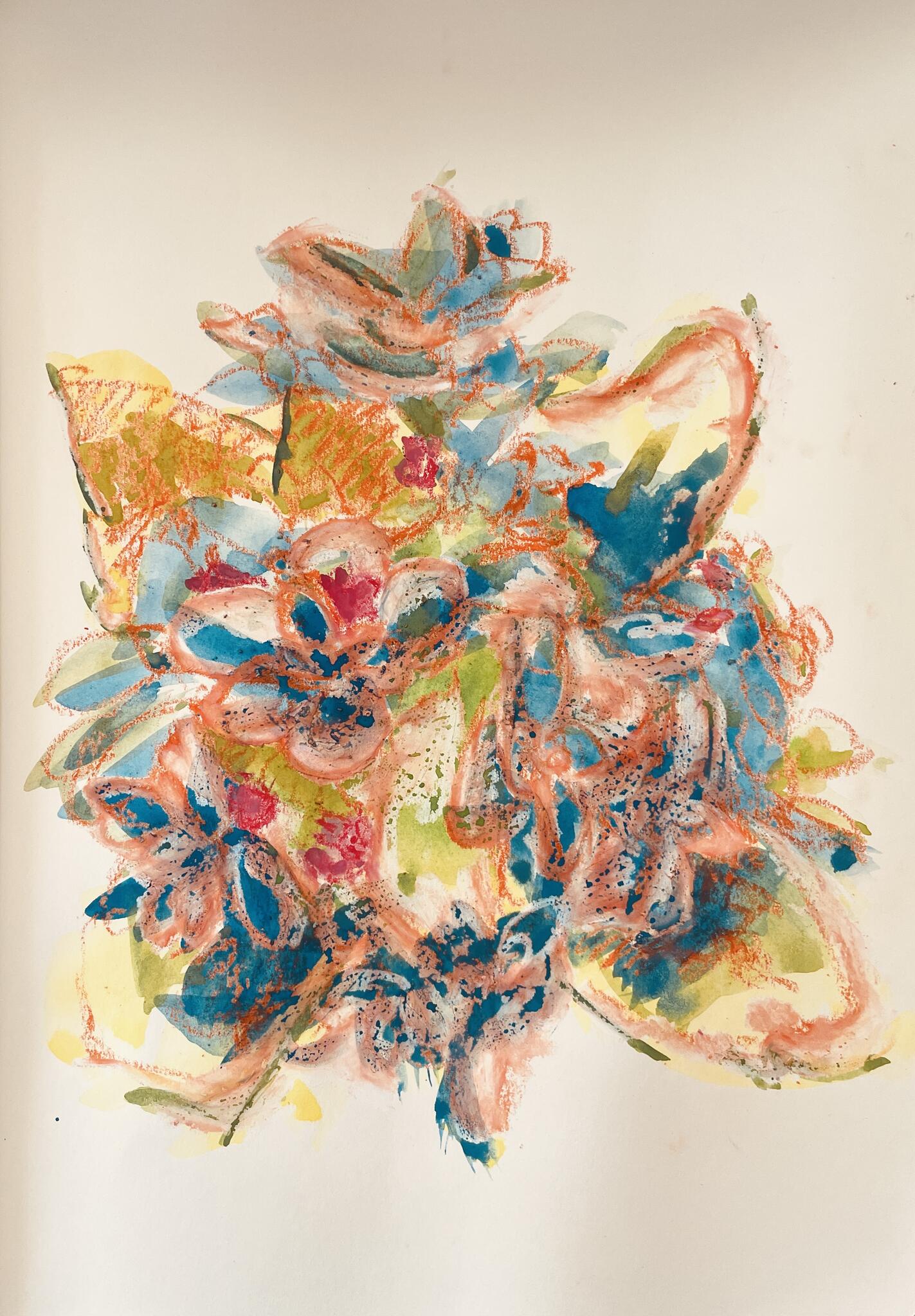 A piece of art featuring abstract flowers