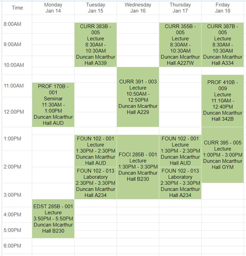 PJ sample schedule