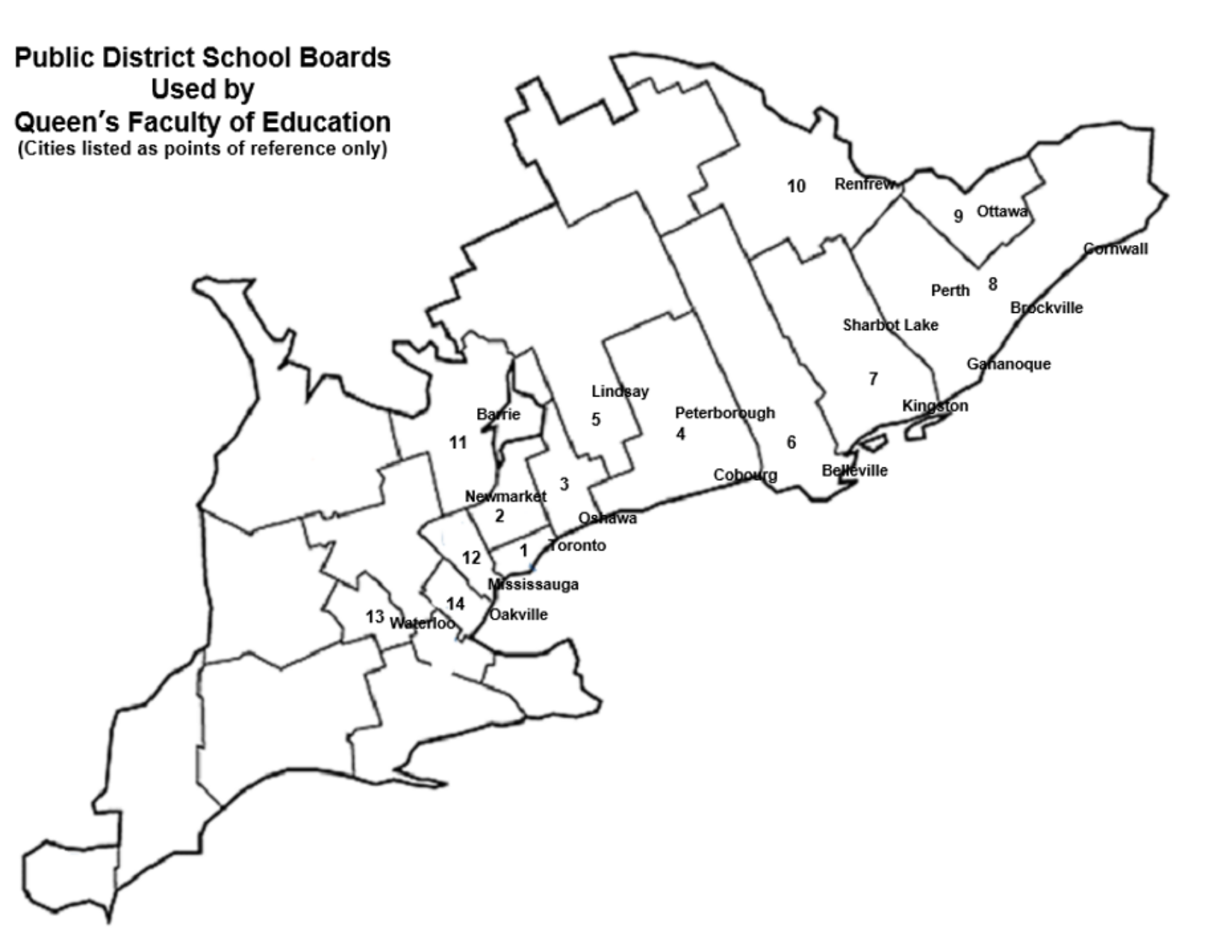 Map of Public District School Boards used by Faculty of Education 
