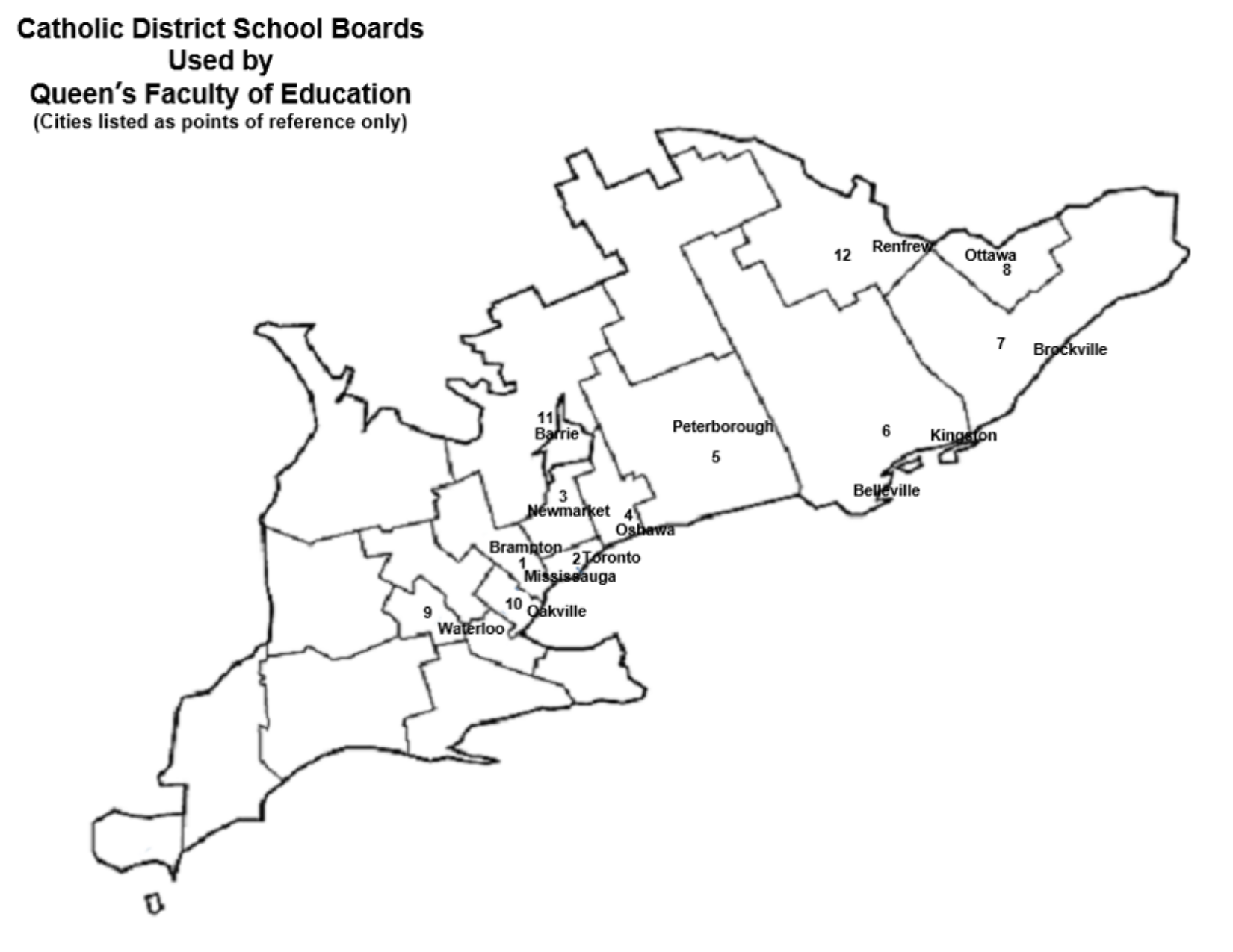 Catholic School Boards used by Queen's Faculty of Education 