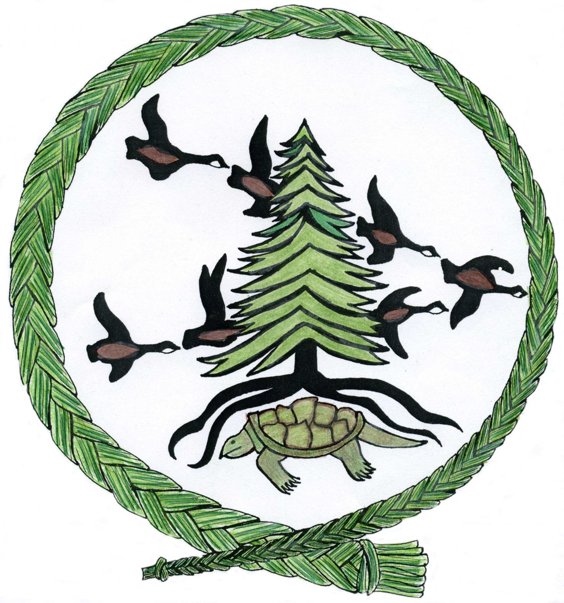 Indigenous Teacher Education Logo - braided grass with turtles and a tree