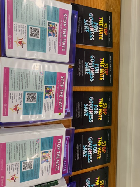 Banners promoting the Stop the Hate book and initiative