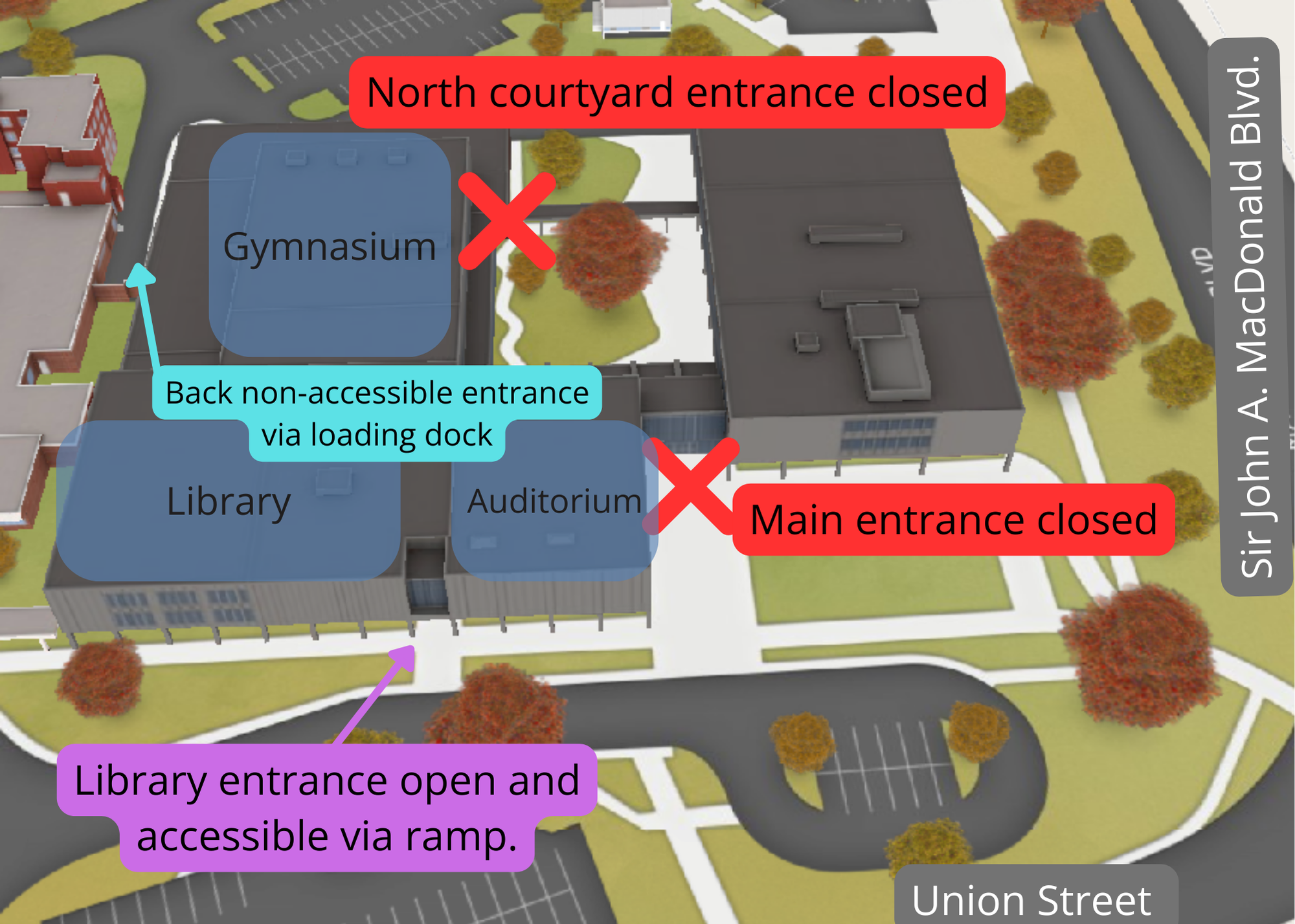 Back entrance closed map