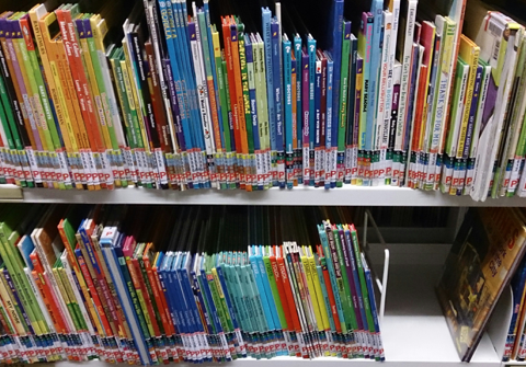 library books on a shelf