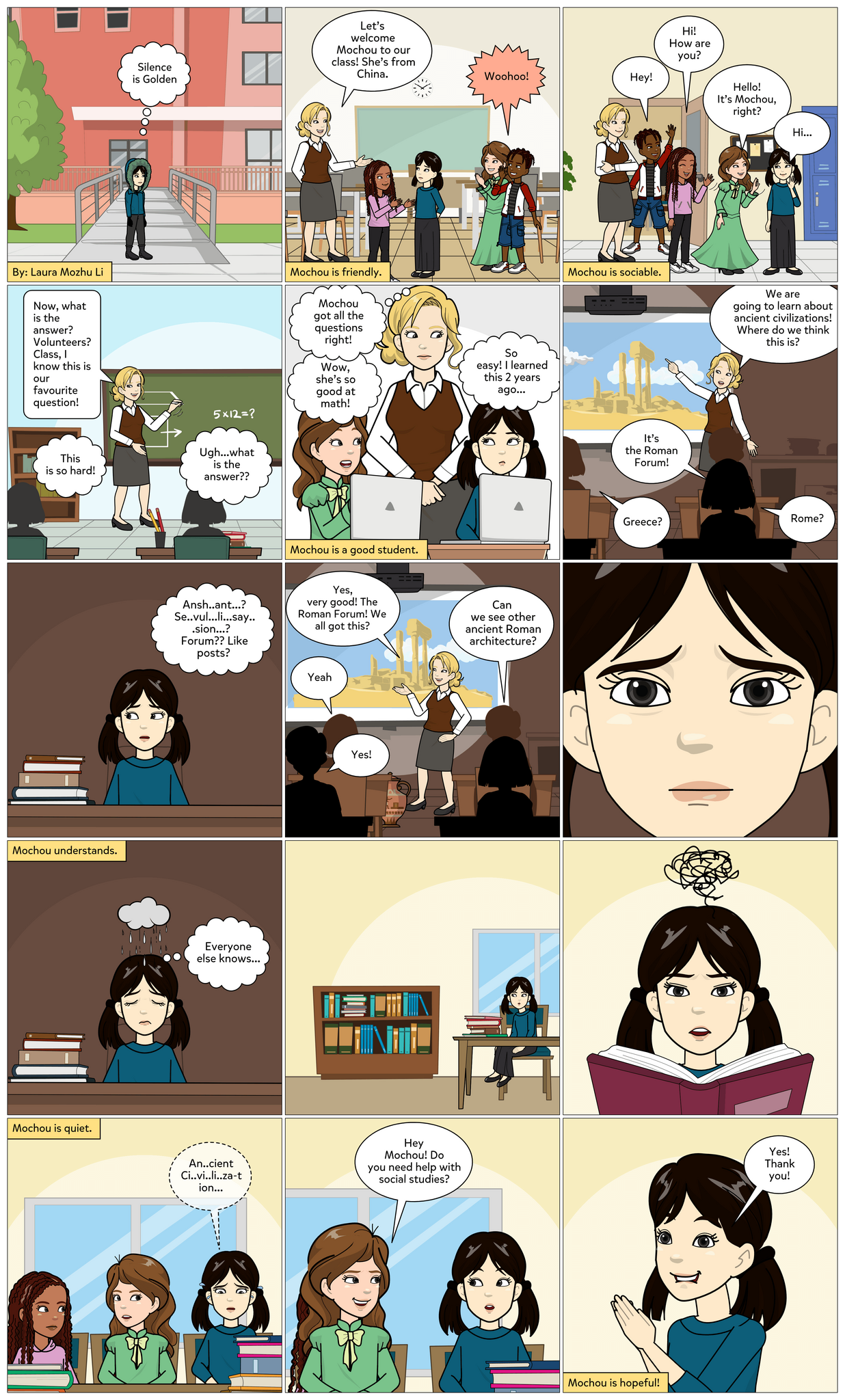 A comic outlining the cultural differences that newcomer students experience in the classroom and how interactions can affect newcomers.